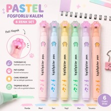 PeriMila Sevimli Pati Kapaklı Pastel Fosforlu Kalem Seti 6 Renk Işaretleme Kalemi