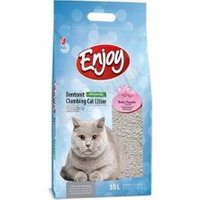 3 Adet Enjoy Bebek Pudrası kokulu Bentonit Kedi Kumu 10 Lt