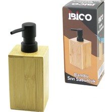 Renas Store Kare Ahşap Bambu Sivi Sabunluk Si̇yah Plasti̇k Pompa Çap: 7cm - Y: 11.5cm (5047)