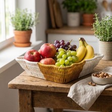 Renas Store Kare Dalgalı Çift Renkli Plastik Rattan Ekmek ve Meyve Sepeti - Çok Amaçlı Banyo ve Mutfak Düzenley