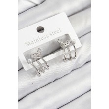 Renas Store Pirinç Zirkon Taşlı Inci Detaylı Balık Kuyruğu Model Gümüş Renk Kadın Küpe