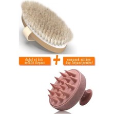 Belirtilmemiş 2li Set - %100 Doğal At Kılı Selülit Fırçası + Yumuşak Silikon Saç Derisi Masaj Şampuan Duş Fırçası