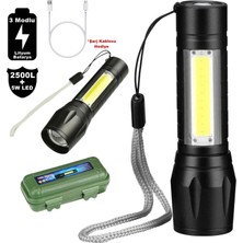 Renas Store Su Geçirmez Şarjlı El Feneri 2500 Lumens + 5W Cob LED USB Lion Şarjlı Ultra Güçlü Q5 Xpe (5047)