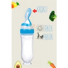 Renas Store Kaşıklı Mama Silikon Biberon Erkek Bebek Besleyici 719715