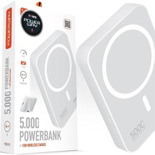 Renas Store Powerway 5.000MAH PD15W Magsafe Kablosuz Wireless Taşınabilir Şarj Cihazı Beyaz Powerbank Txm5