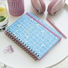 Renas Store A5 Spiralli Süresiz Renkli Planlayıcı Ajanda Motivasyon Sayfalı Mavi Papatyalar