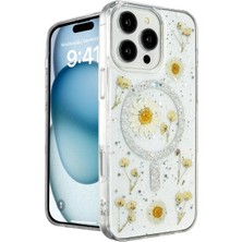 Svoria Store Apple iPhone 16 Pro Kılıf Daisy Simli Magsafe Kapak - Gümüş