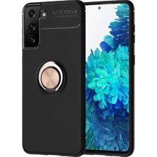 Renas Store Newface Samsung Galaxy S21 Plus Kılıf Range Yüzüklü Silikon - Siyah-Gold