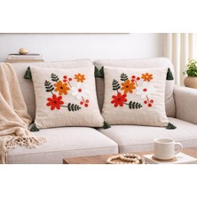 Livera Home Modern Punch Işlemeli 2'li Kırlent Kılıfı Dekoratif (43X43CM)