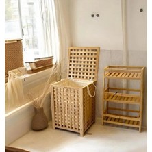 Renas Store Büyük Boy Ahşap Bambu Kirli Sepeti 45X45X62