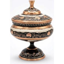 Aura Copper Eski Usul El Işlemesi Keski Motifli Bakır Şekerlik ve Lokumluk - Kapaklı Ayaklı Bakır Kase (21X16 Cm) 1 Adet