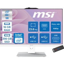MSI Msı Modern AM242P Intel Core 7 150U Upto 5.4ghz 16GB Ddr5 256GB SSD 23.8" Fhd (1920X1080) IPS Freedos Beyaz Allınone Bilgisayar W2288NEUF01+ZETTAUSBBELLEK