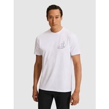 Cacharel Erkek Beyaz Regular Fit Pamuk Karışımlı Bisiklet Yaka T-Shirt 50320554-VR013