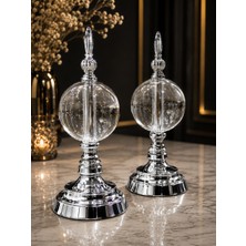 Sleep Nova Silver Crystal Gümüş Metal Cam Küreli Obje Seti, 2'li