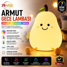 Rms Grup Şarjlı Rgb Armut Gece Lambası Dokunmatik Silikon Çocuk ve Bebek Odası Lambası Type-C