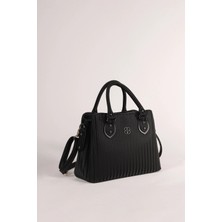 Bag Molly Uzun Askılı 3 Bölmeli Astarlı Siyah Aksesuarlı Omuz ve El Çantası Siyah 3 Boyutlu Desenli