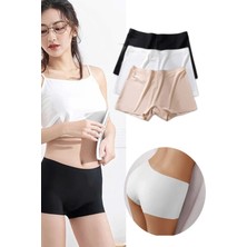 Newgine 3 Adet Kadın Dikişsiz Görünmez Iz Yapmaz Mini Şort Boxer Siyah Beyaz Ten