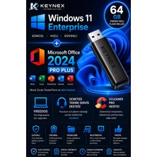 Microsoft Windows 11 Enterprise + Office 2024 Pro Plus | 64 GB USB Kurulum Belleği + Orjinal Retail Lisans + Freedos Için Uygun
