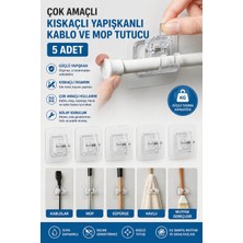 Yenilig 5 Adet Çok Amaçlı Kıskaçlı Yapışkanlı Mop ve Kablo Tutucu Güçlü Yapışkanlı Duvar Organizeri Delme Gerektirmez Şeffaf