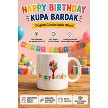 Yenilig Happy Birthday Baskılı Kupa Bardak Doğum Günü Hediyelik Porselen Kahve Kupası Beyaz