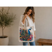 Özdağ Home Concept Dijital Baskılı Çok Renkli Kadın Omuz Çantası 40X40 cm – Süet Kumaş Günlük, Plaj ve Alışveriş Çantası.