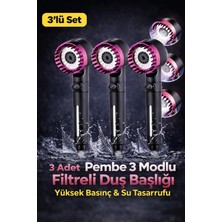 Yenilig 3 Adet Pembe 3 Modlu Filtreli Duş Başlığı | Yüksek Basınç & Su Tasarruflu Set Çok Renkli