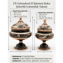 Aura Copper Eski Usul El Işlemesi Keski Motifli Bakır Şekerlik ve Lokumluk - Kapaklı Ayaklı Bakır Kase 3'lü Set