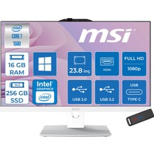 MSI Msı Modern AM242P Intel Core 7 150U Upto 5.4ghz 16GB Ddr5 256GB SSD 23.8" Fhd (1920X1080) IPS WIN11HOME Beyaz Allınone Bilgisayar W2288NEUH01+ZETTAUSBBELLEK