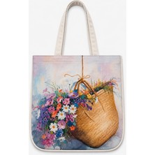 Özdağ Home Concept Dijital Baskılı Desenli Kadın Omuz Çantası 40X40 cm – Süet Kumaş Günlük, Plaj ve Alışveriş Çantası.