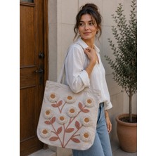 Özdağ Home Concept Dijital Baskılı Desenli Kadın Omuz Çantası 40X40 cm – Süet Kumaş Günlük, Plaj ve Alışveriş Çantası.