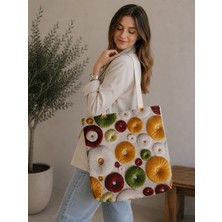 Özdağ Home Concept Dijital Baskılı Desenli Kadın Omuz Çantası 40X40 cm – Süet Kumaş Günlük, Plaj ve Alışveriş Çantası.