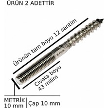 X-Perk Saplama Ahşap Ağaç Vidası Ahşap Vida Montaj Vidası Trifon Saplama Vida Metrik 10 Çap 10 Milim Boyu 12 Santim 2'li Set