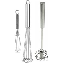 Belirtilmemiş Aee® 3'lü Paslanmaz Çelik Çırpıcı Seti Boncuk Uçlu Basmalı Otomatik Dönen Mini Yumurta Çırpıcısı