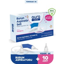 Aura Bebe Burun Aspiratörü ve 10 Adet Yedek Uç ile Yumuşak Uçlu Hijyenik Kullanım