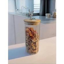 Belirtilmemiş Yenigeldi (9X20 Cm) 1 Adet Geyikli Cam Saklama Kavanozu Geyik Başı Gümüş Renk Hava Geçirmez Y-411,Ş