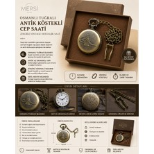 Mersi Shop Osmanlı Tuğralı Antik Köstekli Cep Saati | Zincirli Vintage Nostaljik Saat 4,5 cm