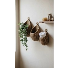 Jüt Home Jüt Hasır Ahşap Saplı Duvar Sepeti 3'lü Set