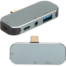 Belirtilmemiş Coverzone Mini Boy USB C Hub Adaptör 3.5 Kulaklık Bağlantı Noktası Type-C Tipi USB 3.0 Çevirici Hub