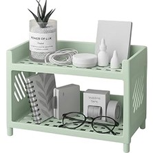 Belirtilmemiş Çok Amaçlı 2 Katlı Organizer Raf – Yeşil Plastik Düzenleyici Stand – Banyo, Mutfak, Masaüstü V
