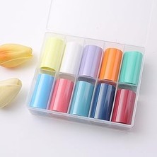 Belirtilmemiş 10LU Tırnak Süsleme Folyosu Pastel Düz Renkler Nail Transfer Folyo WNF-229