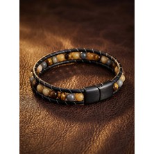 Parmas Design Yemen Akik Deri Kordon ve Çelik Bileklik 6mm Erkek Hediyesi 01802