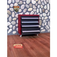 Diecast 1/18 Ölçek 4 Çekmeceli Tekerlekli Alet Çekmecesi- Kırmızı Siyah Diorama Garaj Aksesuarı