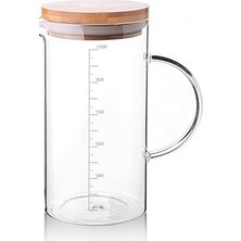 Belirtilmemiş Deconox 1000ML Bambu Kapaklı Cam Ölçü Kabı – Dayanıklı Şeffaf Sıvı & Kuru Malzeme Ölçme Kabı | M