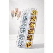 Belirtilmemiş 12LI Gümüş Gold Renk Yıldız Tırnak Süsleme Yıldız Dizayn Folyo Pulları Nail WN-113