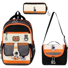 Baginn Erkek Çocuk 3'lü Ilkokul Çantası 40*30 cm Beslenme Çantası Kalem Kutusu Ortopedik Astronot Nasa