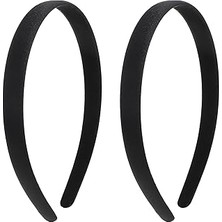 Belirtilmemiş 2 Adet Saten Saç Bandı, 1,5 cm Siyah Geniş Saç Bandı, Ince Saten Saç Bandı, Sade Saç Bandı, Kendin