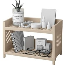 Belirtilmemiş Çok Amaçlı 2 Katlı Organizer Raf – Bej Plastik Düzenleyici Stand – Banyo, Mutfak, Masaüstü Ofis