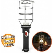 Belirtilmemiş Siyah Plastik Saplı Metal Koruma Kafesli Kablosuz E27 Standart Duy Seyyar El Lambası
