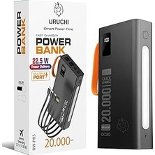 Belirtilmemiş Uruchi 22.5W Pd 3.0 Hızlı Şarj Powerbank, Kablolu Model, Gerçek 20.000 Mah Kapasite, Iphone 15/16 S