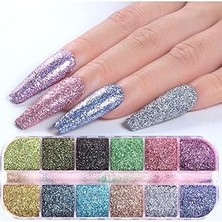 Belirtilmemiş 12'li Glitter Set Nail Resin Tırnak Süsleme Kalıcı Oje Protez Tırnak Süsleme Göz Makyajı, H